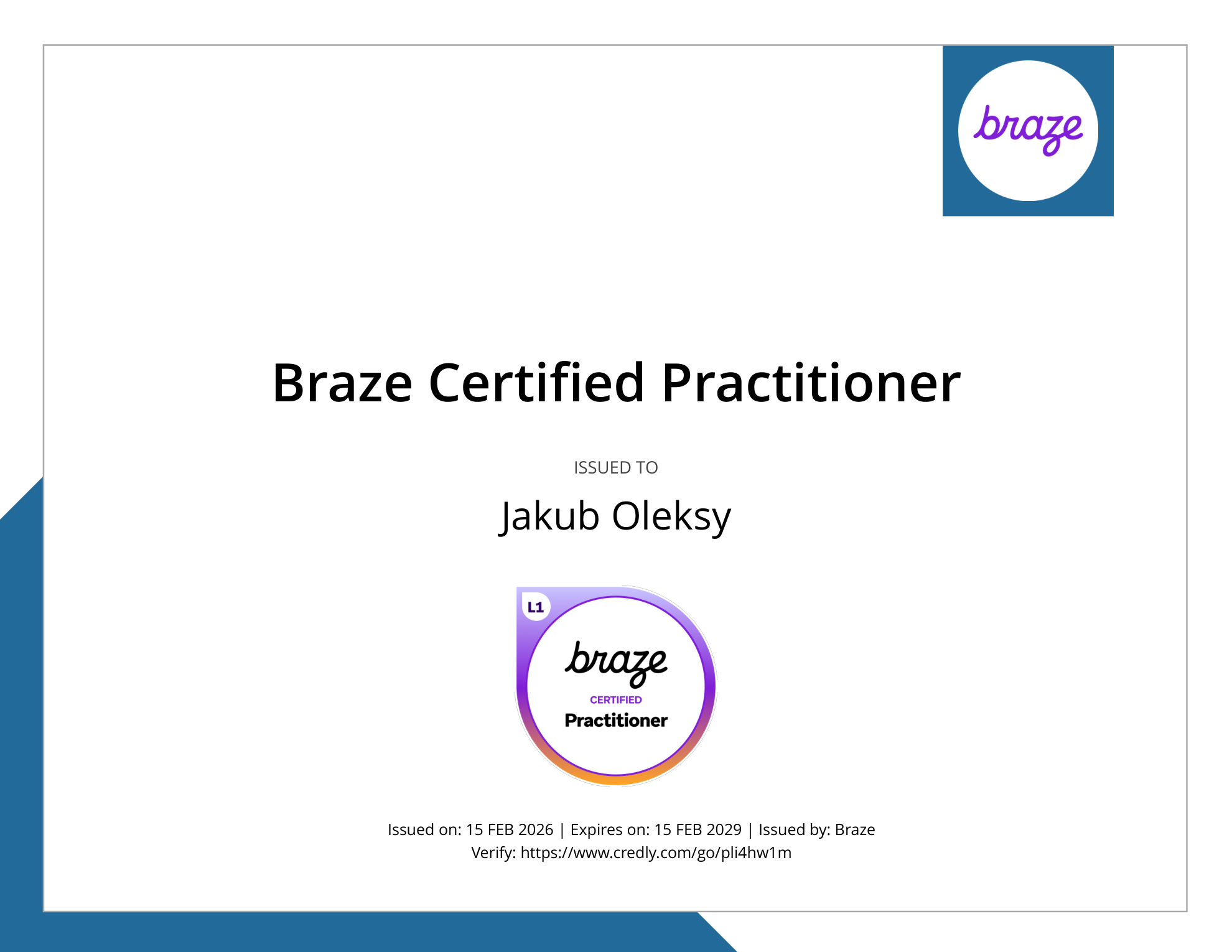 Braze Certified Practitioner certificate
